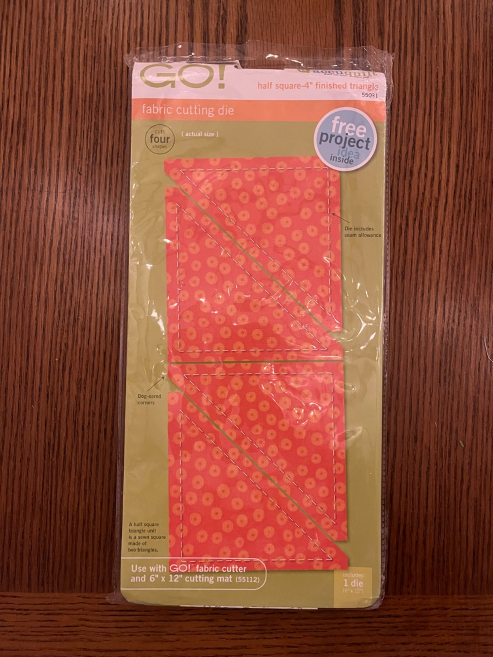 Accuquilt GO! Fabric Cutting Die - Half Square Triangle 4” Finished